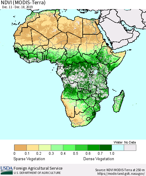 Africa NDVI (Terra-MODIS) Thematic Map For 12/11/2019 - 12/20/2019