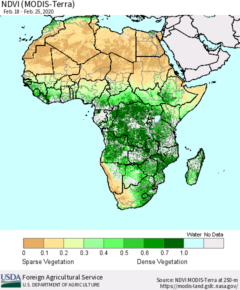 Africa NDVI (Terra-MODIS) Thematic Map For 2/21/2020 - 2/29/2020