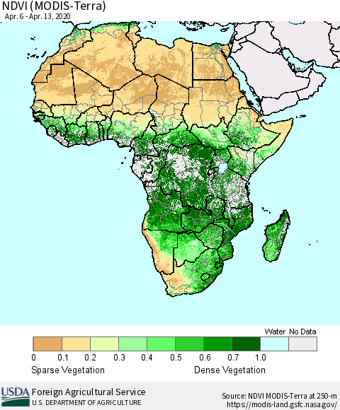 Africa NDVI (Terra-MODIS) Thematic Map For 4/11/2020 - 4/20/2020