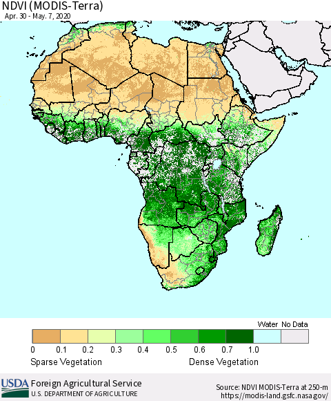 Africa NDVI (Terra-MODIS) Thematic Map For 5/1/2020 - 5/10/2020