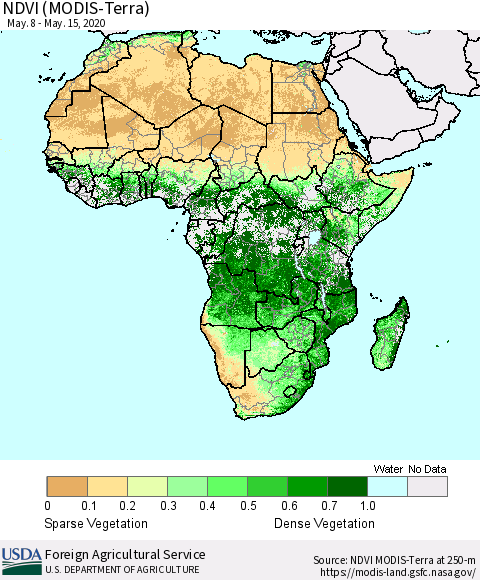 Africa NDVI (Terra-MODIS) Thematic Map For 5/11/2020 - 5/20/2020