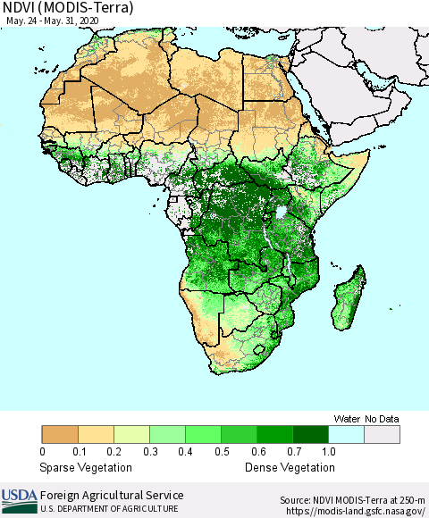 Africa NDVI (Terra-MODIS) Thematic Map For 5/21/2020 - 5/31/2020