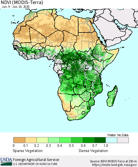 Africa NDVI (Terra-MODIS) Thematic Map For 6/11/2020 - 6/20/2020