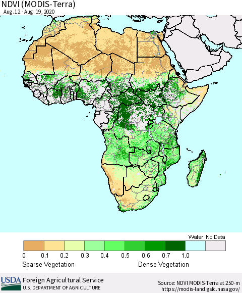 Africa NDVI (Terra-MODIS) Thematic Map For 8/11/2020 - 8/20/2020