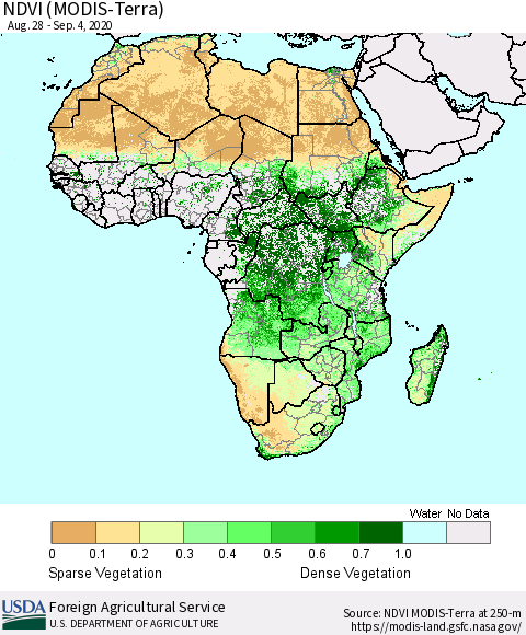 Africa NDVI (Terra-MODIS) Thematic Map For 9/1/2020 - 9/10/2020