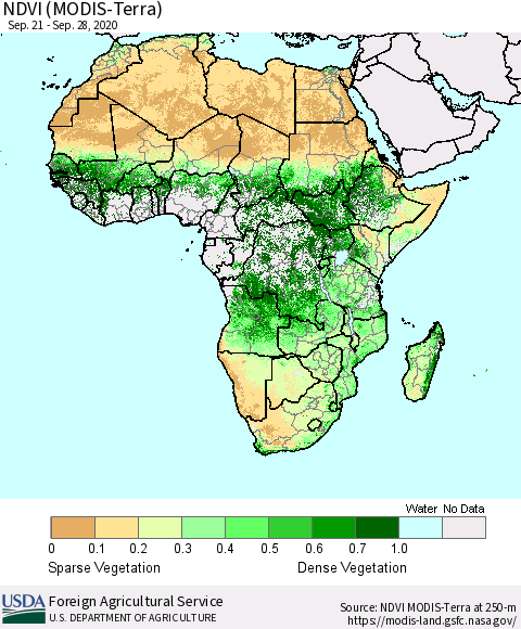 Africa NDVI (Terra-MODIS) Thematic Map For 9/21/2020 - 9/30/2020