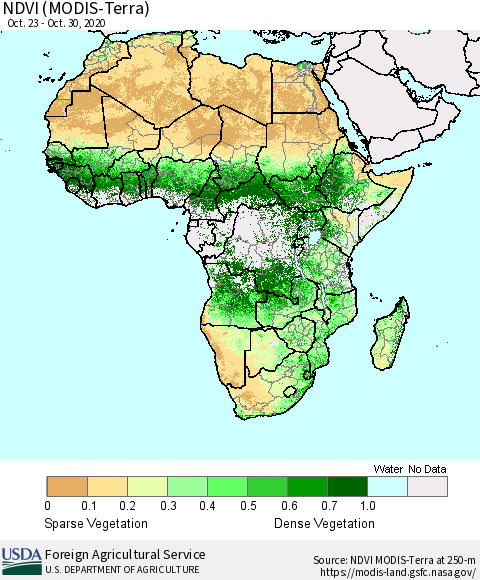 Africa NDVI (Terra-MODIS) Thematic Map For 10/21/2020 - 10/31/2020