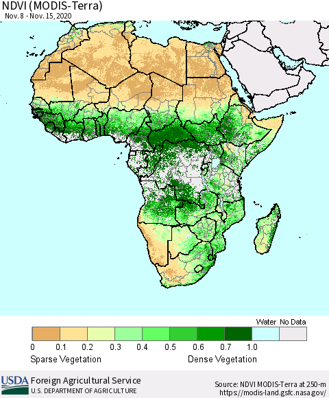 Africa NDVI (Terra-MODIS) Thematic Map For 11/11/2020 - 11/20/2020