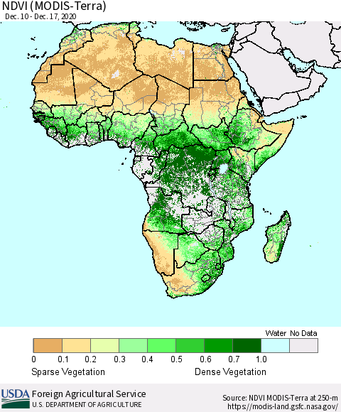 Africa NDVI (Terra-MODIS) Thematic Map For 12/11/2020 - 12/20/2020