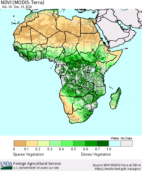 Africa NDVI (Terra-MODIS) Thematic Map For 12/21/2020 - 12/31/2020