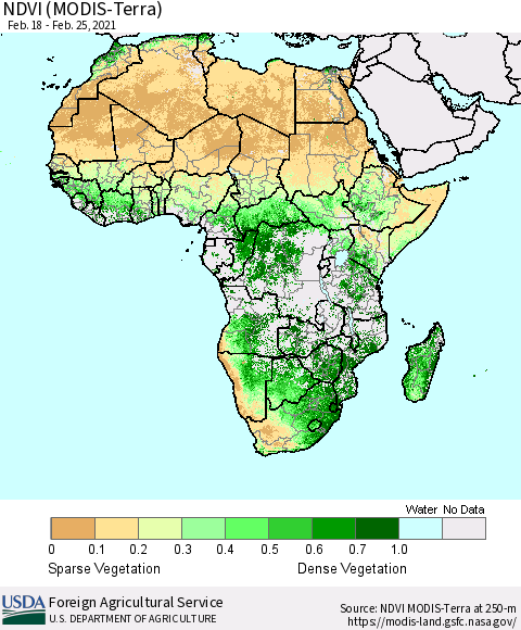 Africa NDVI (Terra-MODIS) Thematic Map For 2/21/2021 - 2/28/2021