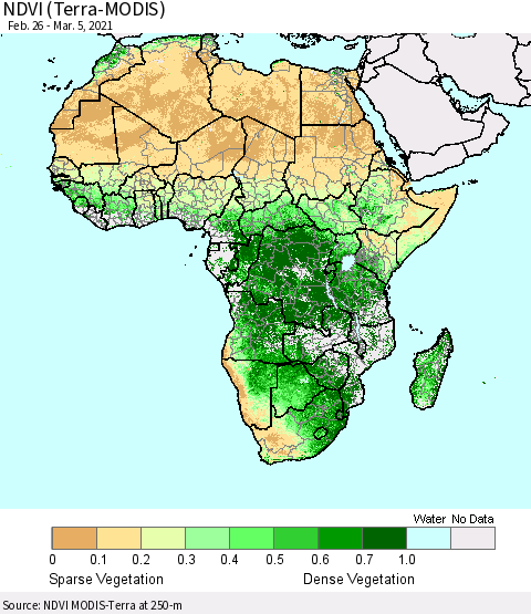 Africa NDVI (Terra-MODIS) Thematic Map For 2/26/2021 - 3/5/2021