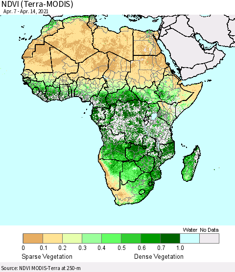 Africa NDVI (Terra-MODIS) Thematic Map For 4/7/2021 - 4/14/2021
