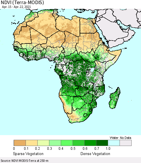 Africa NDVI (Terra-MODIS) Thematic Map For 4/15/2021 - 4/22/2021