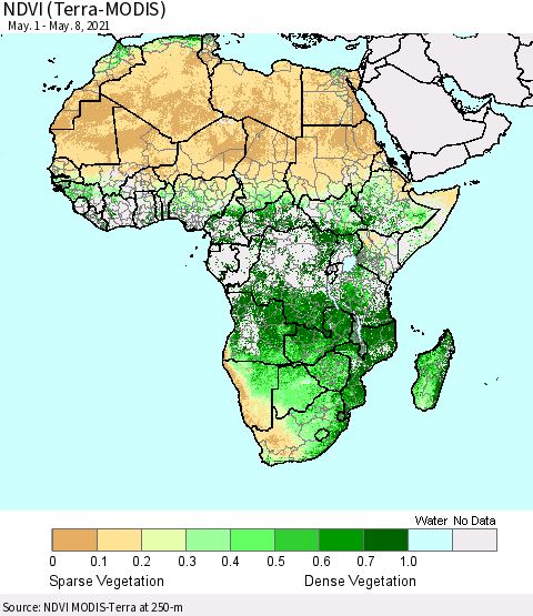 Africa NDVI (Terra-MODIS) Thematic Map For 5/1/2021 - 5/8/2021