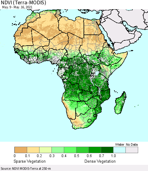 Africa NDVI (Terra-MODIS) Thematic Map For 5/9/2021 - 5/16/2021