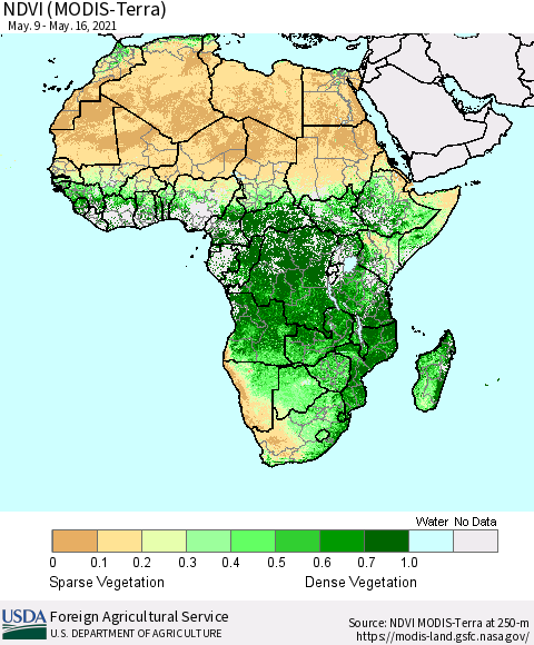 Africa NDVI (Terra-MODIS) Thematic Map For 5/11/2021 - 5/20/2021