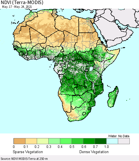 Africa NDVI (Terra-MODIS) Thematic Map For 5/17/2021 - 5/24/2021