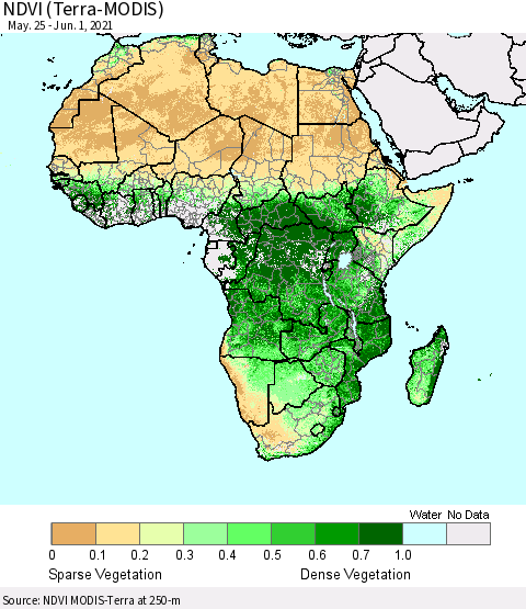 Africa NDVI (Terra-MODIS) Thematic Map For 5/25/2021 - 6/1/2021