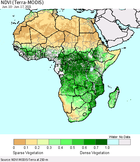 Africa NDVI (Terra-MODIS) Thematic Map For 6/10/2021 - 6/17/2021
