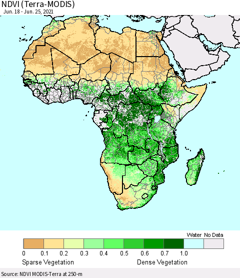 Africa NDVI (Terra-MODIS) Thematic Map For 6/18/2021 - 6/25/2021