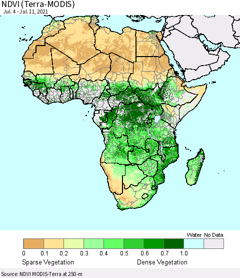 Africa NDVI (Terra-MODIS) Thematic Map For 7/4/2021 - 7/11/2021