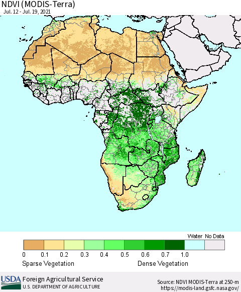 Africa NDVI (Terra-MODIS) Thematic Map For 7/11/2021 - 7/20/2021
