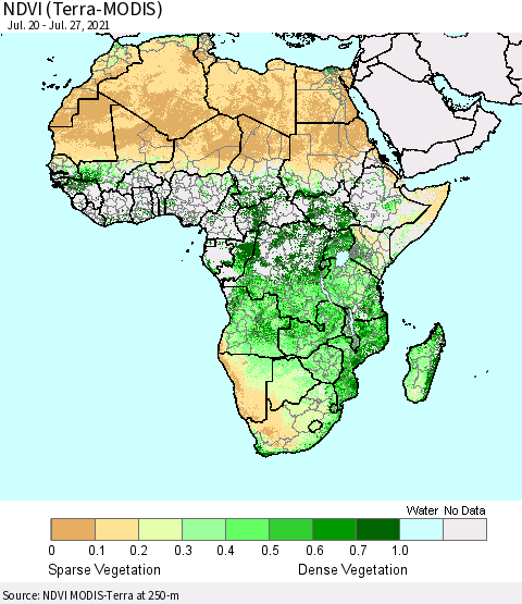Africa NDVI (Terra-MODIS) Thematic Map For 7/20/2021 - 7/27/2021