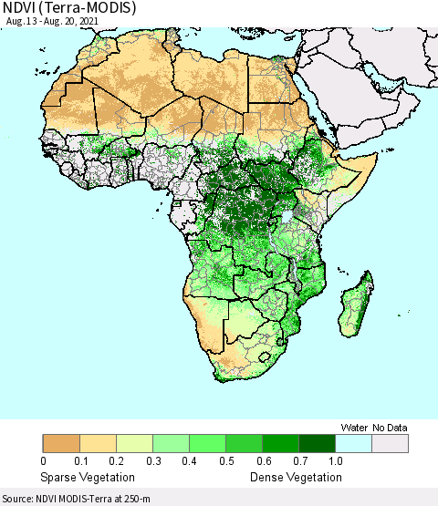 Africa NDVI (Terra-MODIS) Thematic Map For 8/11/2021 - 8/20/2021