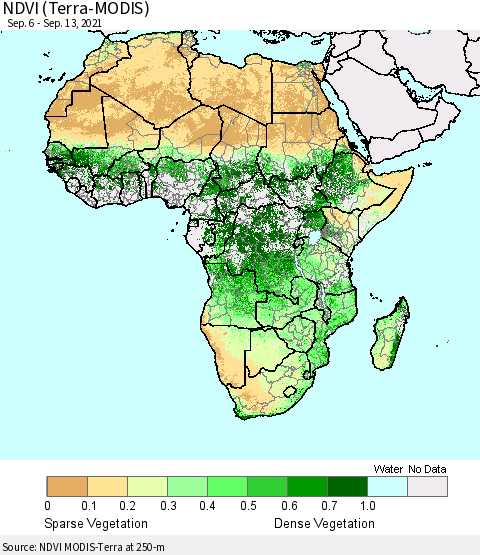 Africa NDVI (Terra-MODIS) Thematic Map For 9/6/2021 - 9/13/2021
