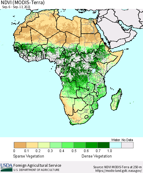 Africa NDVI (Terra-MODIS) Thematic Map For 9/11/2021 - 9/20/2021