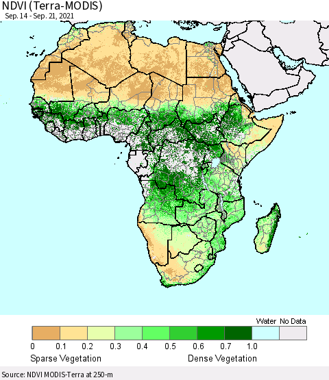 Africa NDVI (Terra-MODIS) Thematic Map For 9/14/2021 - 9/21/2021