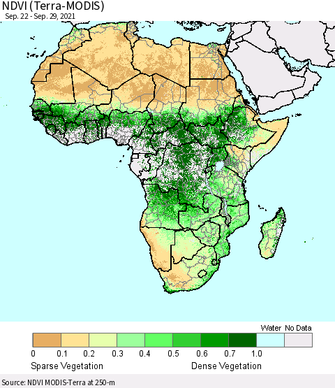 Africa NDVI (Terra-MODIS) Thematic Map For 9/22/2021 - 9/29/2021