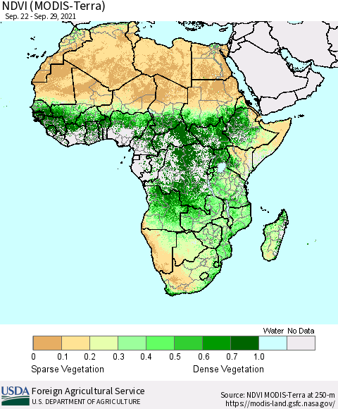 Africa NDVI (Terra-MODIS) Thematic Map For 9/21/2021 - 9/30/2021