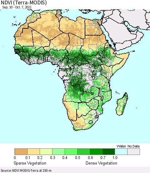Africa NDVI (Terra-MODIS) Thematic Map For 9/30/2021 - 10/7/2021