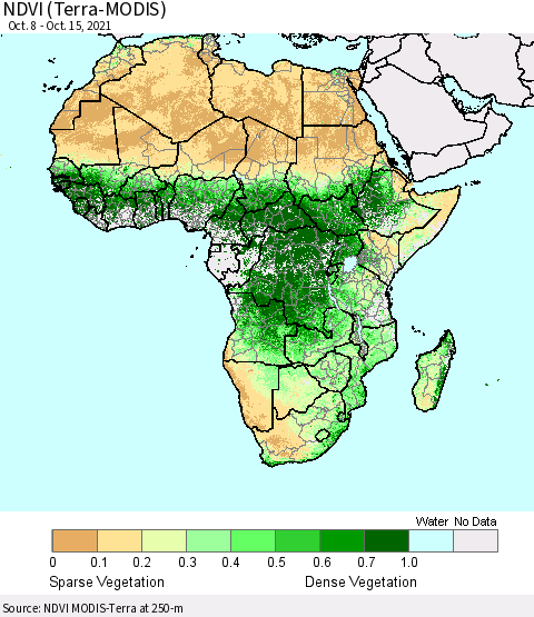 Africa NDVI (Terra-MODIS) Thematic Map For 10/8/2021 - 10/15/2021