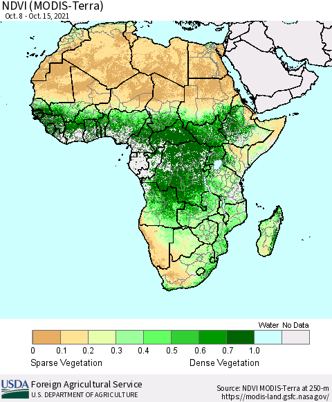 Africa NDVI (Terra-MODIS) Thematic Map For 10/11/2021 - 10/20/2021