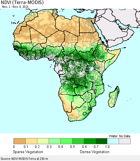 Africa NDVI (Terra-MODIS) Thematic Map For 11/1/2021 - 11/8/2021