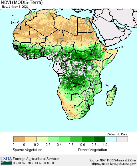 Africa NDVI (Terra-MODIS) Thematic Map For 11/1/2021 - 11/10/2021