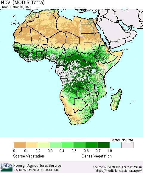 Africa NDVI (Terra-MODIS) Thematic Map For 11/11/2021 - 11/20/2021