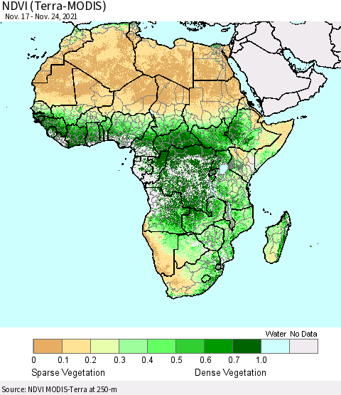 Africa NDVI (Terra-MODIS) Thematic Map For 11/17/2021 - 11/24/2021