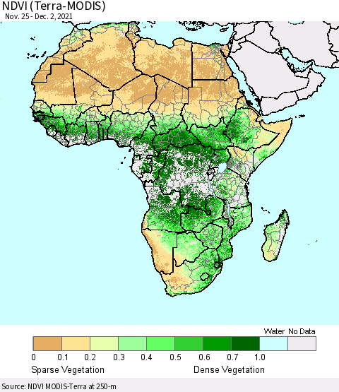 Africa NDVI (Terra-MODIS) Thematic Map For 11/25/2021 - 12/2/2021