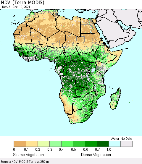 Africa NDVI (Terra-MODIS) Thematic Map For 12/1/2021 - 12/10/2021