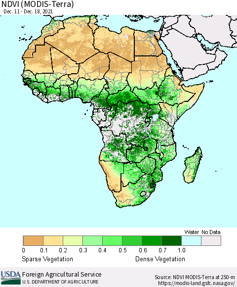Africa NDVI (Terra-MODIS) Thematic Map For 12/11/2021 - 12/20/2021