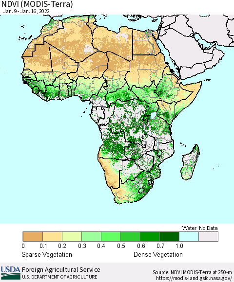 Africa NDVI (Terra-MODIS) Thematic Map For 1/11/2022 - 1/20/2022