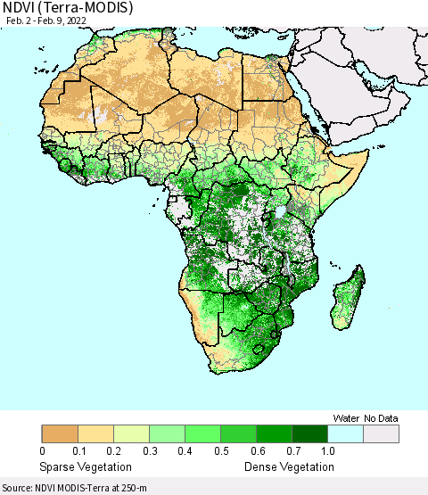 Africa NDVI (Terra-MODIS) Thematic Map For 2/2/2022 - 2/9/2022