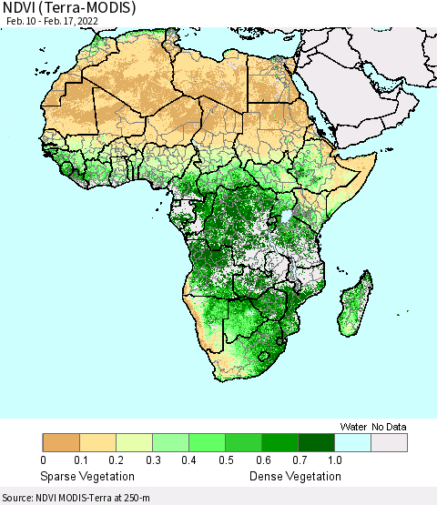 Africa NDVI (Terra-MODIS) Thematic Map For 2/10/2022 - 2/17/2022