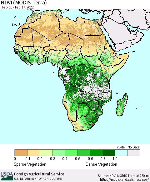 Africa NDVI (Terra-MODIS) Thematic Map For 2/11/2022 - 2/20/2022