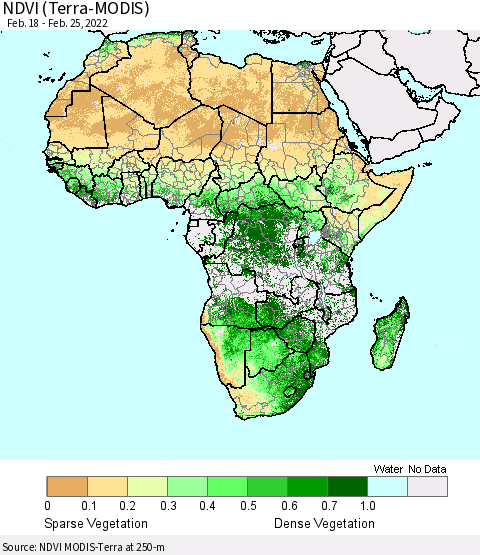 Africa NDVI (Terra-MODIS) Thematic Map For 2/18/2022 - 2/25/2022