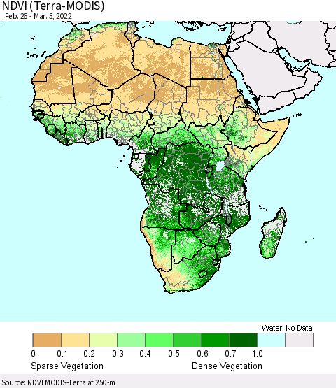 Africa NDVI (Terra-MODIS) Thematic Map For 2/26/2022 - 3/5/2022
